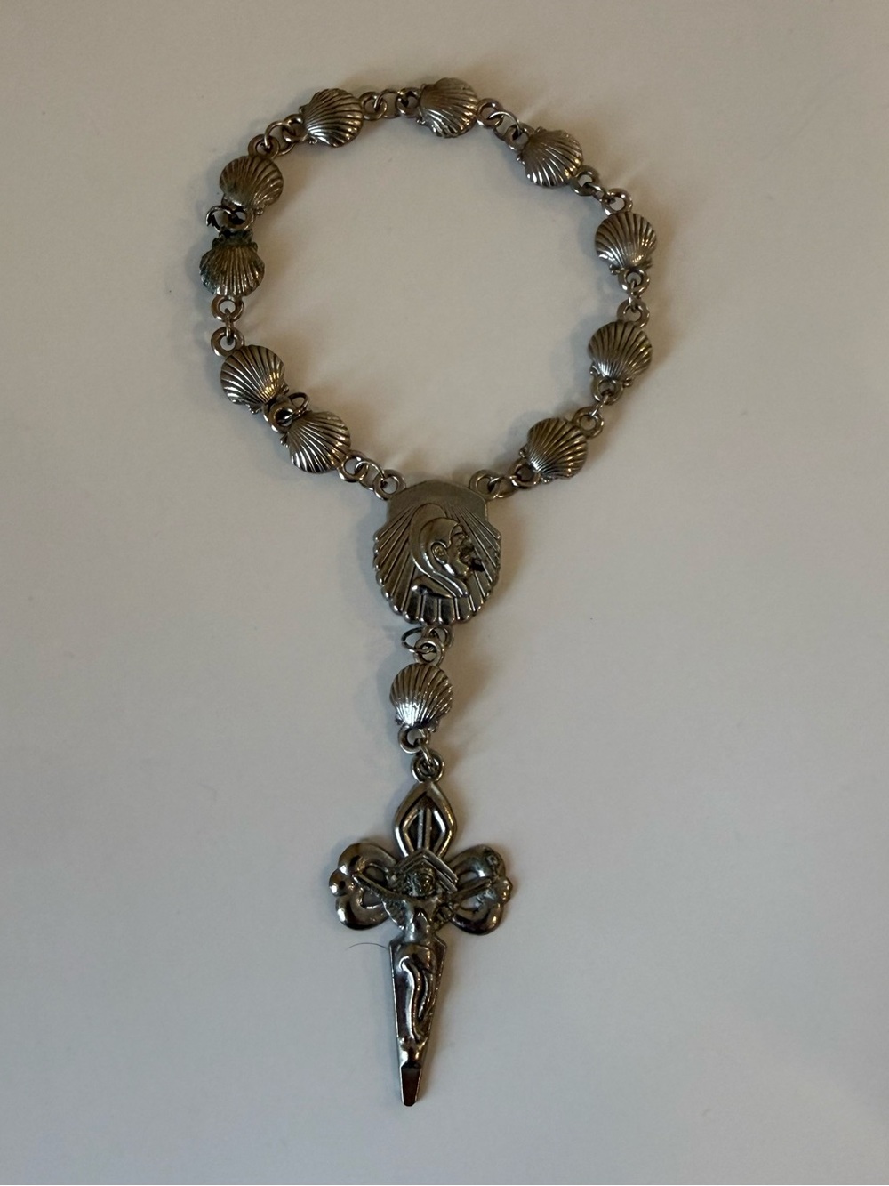 ST JAMES CRUSADER Santiago de Compostela Hand ROSARY Decade Shells CROSS 6.5” - Picture 1 of 7